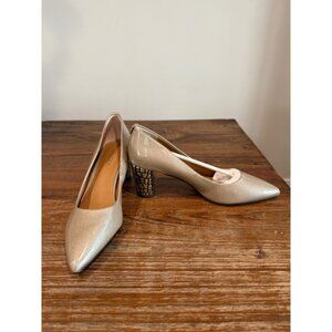New J' Renee Gold Metallic Pointed Toe Block Heel Pumps Women's Size 8M